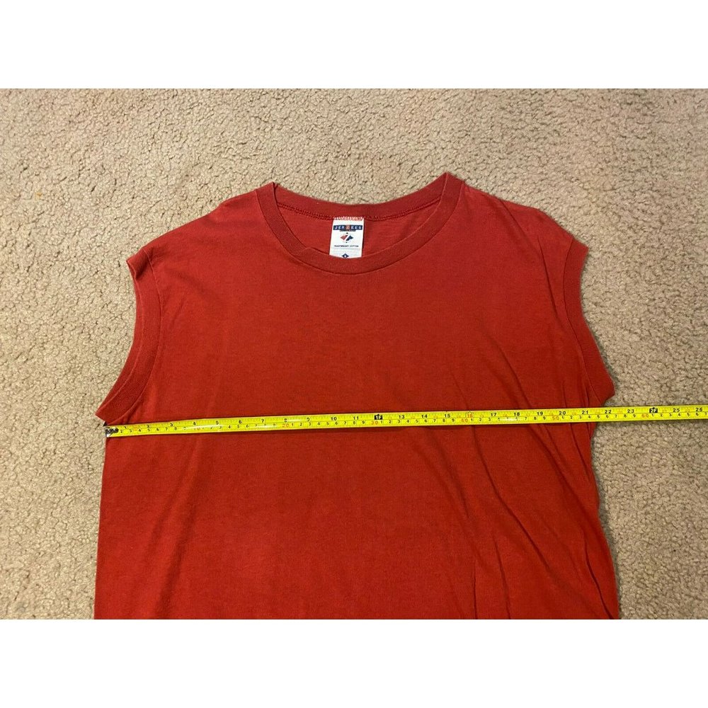 VINTAGE JERZEES SLEEVELESS BLANK PLAIN USA MADE 90s TANKTOP TSHIRT SZ Large Red - Picture 3 of 5